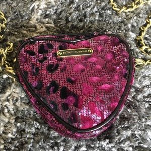 Betsey Johnson Pink Cheetah Print Heart Crossbody